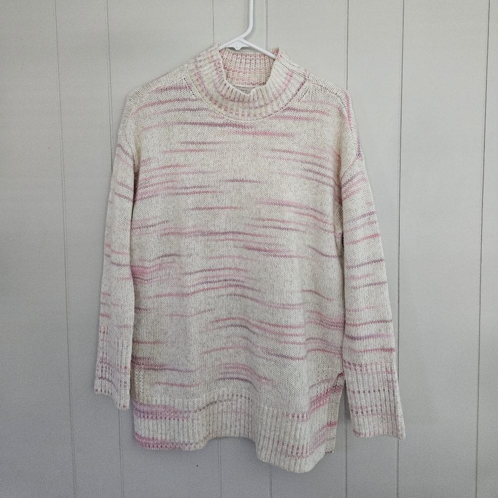 LOFT Pink and Cream Turtleneck Sweater